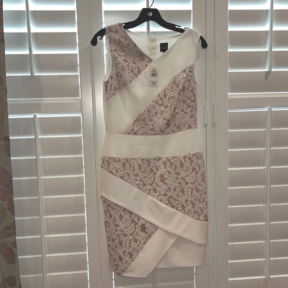 BLACK Saks Fifth Avenue white/ivory with nude undertone &  lace dress